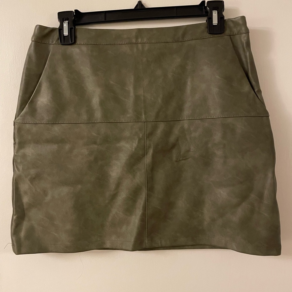 Faux Leather Mini Skirt in Olive Green